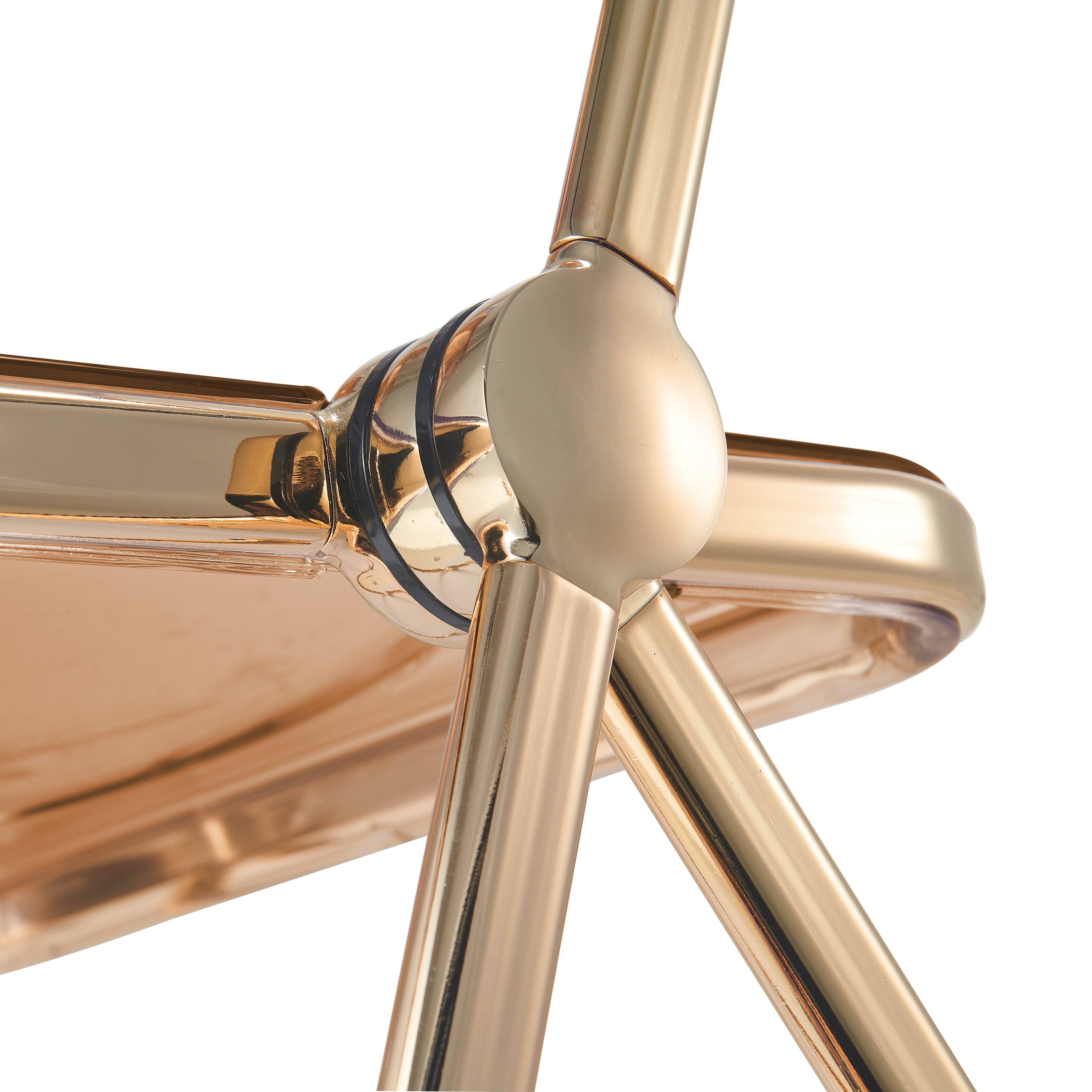 Alt View 7. LeisureMod - Lawrence Clear Acrylic Folding Chair, Modern Gold Chrome Frame, Fully Assembled Portable Dining Seat - Tangerine.
