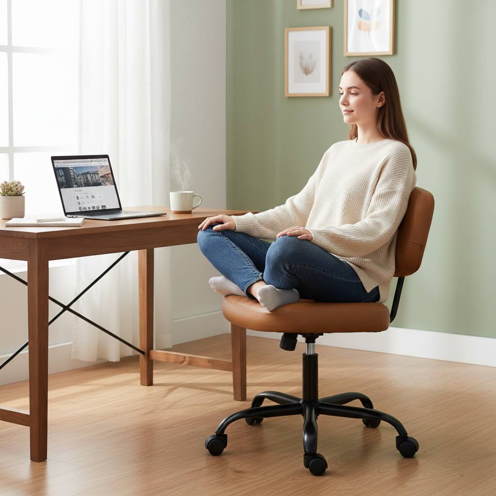 Alt View 5. AOITUN - Small Armless Home Desk Chair with Low Back Lumbar Support, 360° Swivel Wheels, for Small Space, Kids and Adults, Brown - Brown.