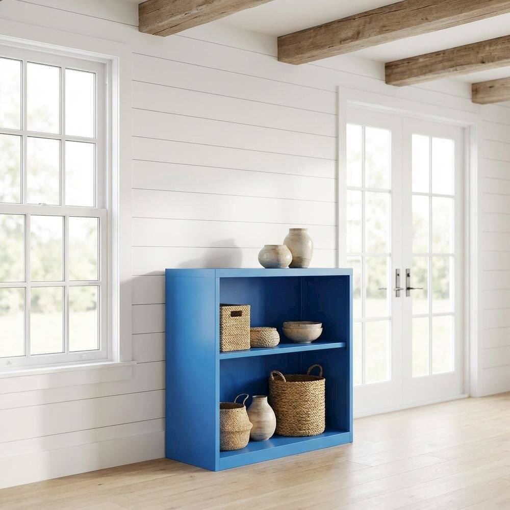 Back. FurniFact - Blue Metal Bookcase with Steel Frame for Residential Use - Blue.