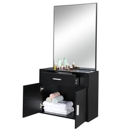 Winado - Wall Mount Barber Salon Station with Mirror for Hair Styling Makeup Beauty - Black