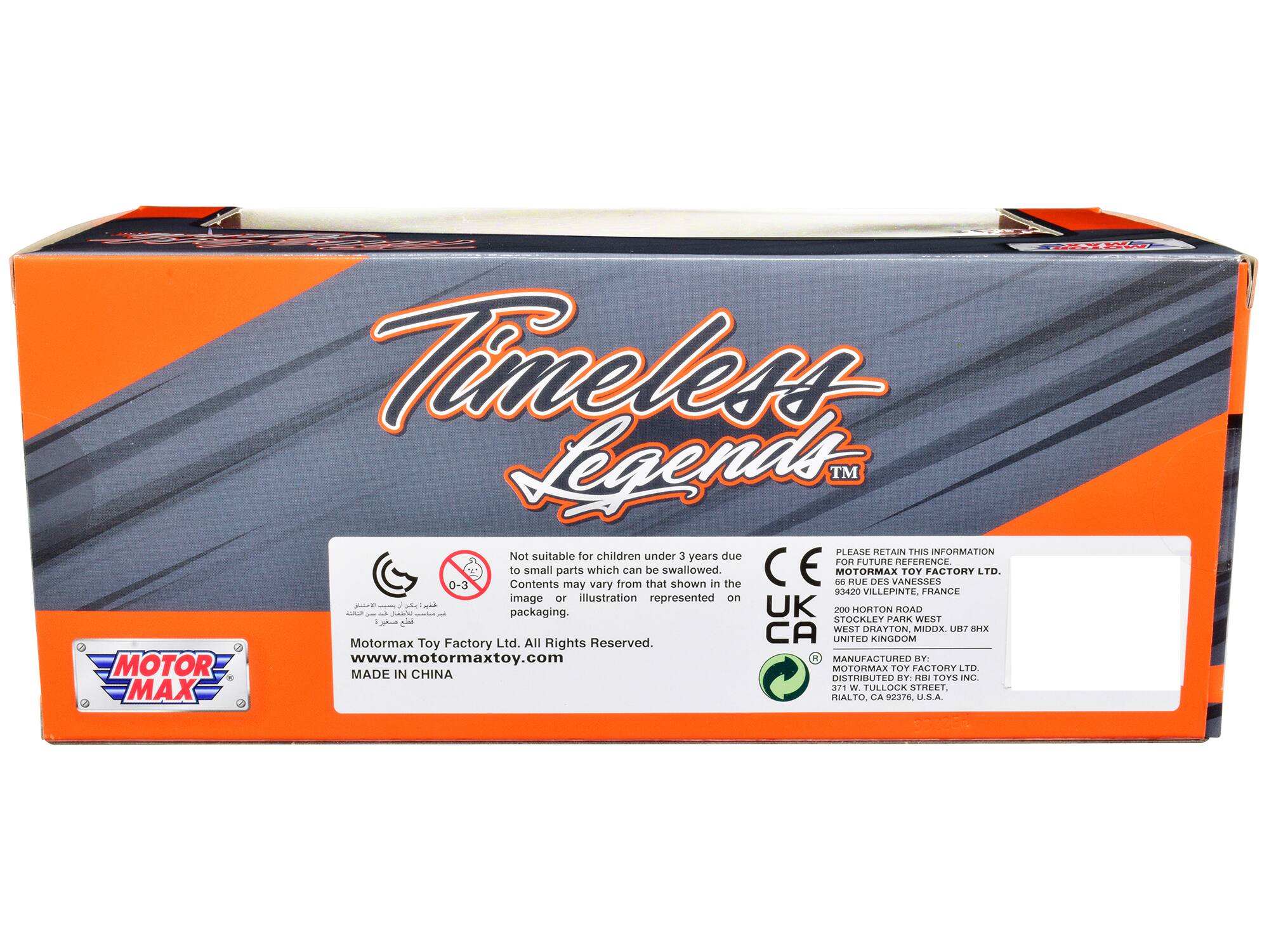 Tameless Legends TM

PLEASE RETAIN THIS INFORMATION FOR FUTURE REFERENCE

Not suitable for children under 3 years due to small parts which can be swallowed. Contents may vary from that shown in the image or illustration represented on packaging.

MOTORMAX TOY FACTORY LTD.
420 RUE DES VANESSES
VILLEPINTE, FRANCE

STOCKLEY PARK WEST
HORTON ROAD
WEST DRAYTON, MIDDX. UB7 8HX
UNITED KINGDOM

Motormax Toy Factory Ltd. All Rights Reserved.
www.motormaxtoy.com

MANUFACTURED BY: MOTORMAX TOY FACTORY LTD.
MADE IN CHINA

DISTRIBUTED BY: R.B.I. TOYS INC.
371 W. TULLOCK STREET
HIALTO, CA 92376
U.S.A.