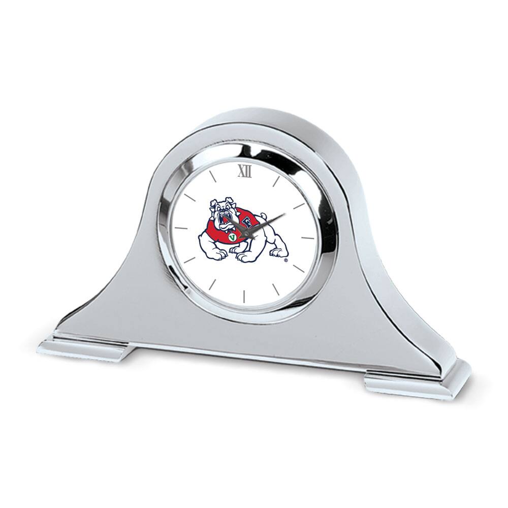 Front. Jardine - Fresno State Bulldogs Primary Team Logo Napoleon Desk Clock - Silver.