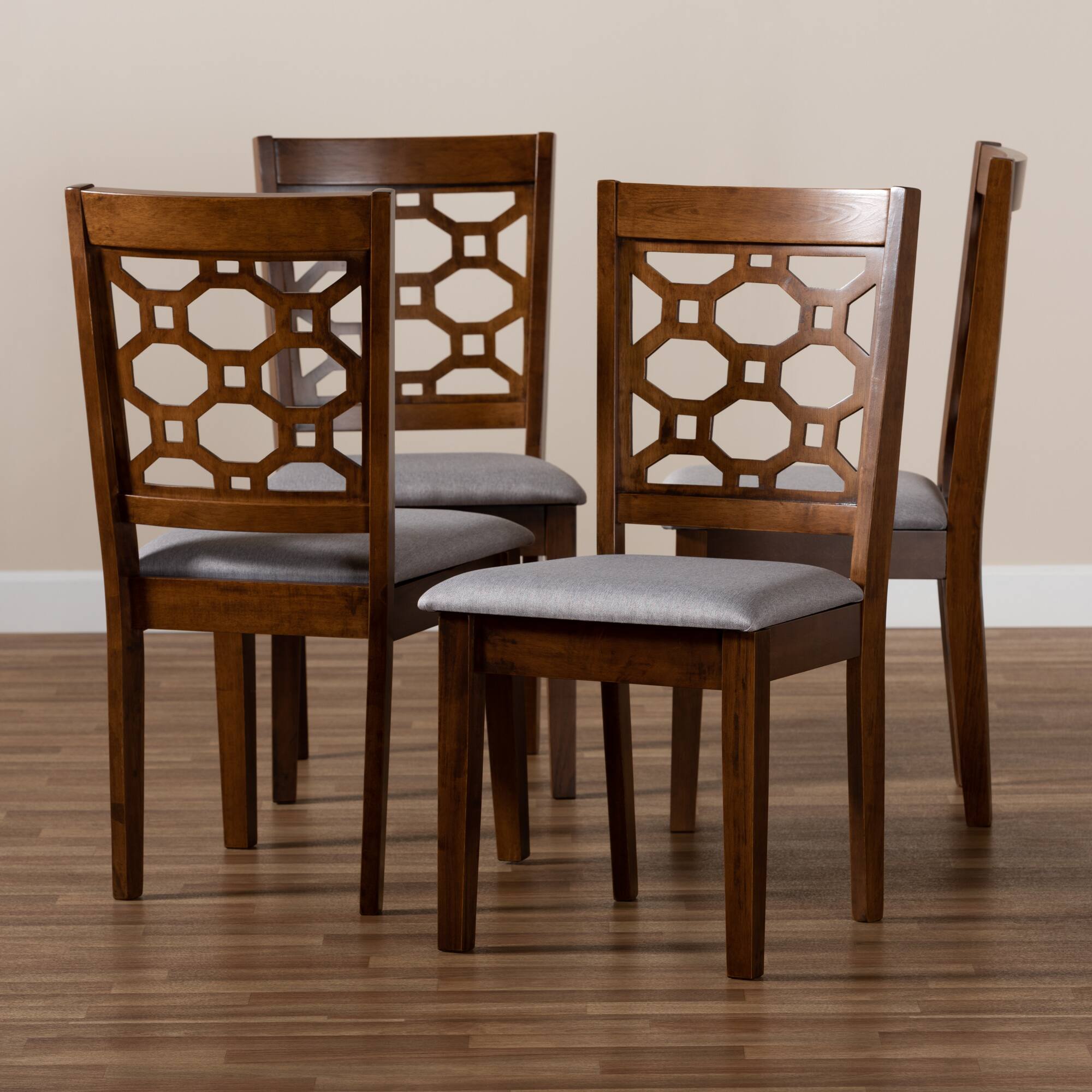 Alt View 1. Baxton Studio - Peter Modern Fabric Upholstered and Finished Wood 4-Piece Dining Chair Set - Grey/Walnut brown.