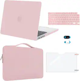 mosiso - 5in1 Kit for MacBook Pro 14 inch Case M5 M4 M3 M2 M1 2026-2021,Case&Sleeve Bag&Keyboard Skin&Webcam Cover&ScreenFilm - Pink
