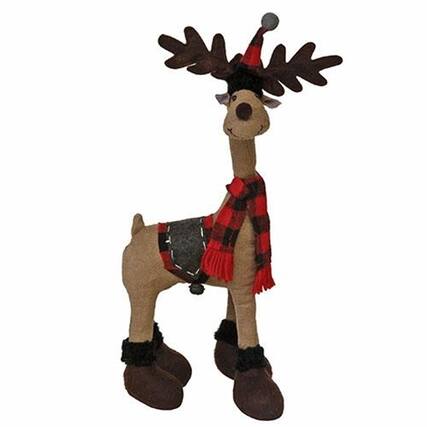 Front. BreeBe - *Standing Plush Red/Black Plaid Reindeer - Multicolor.
