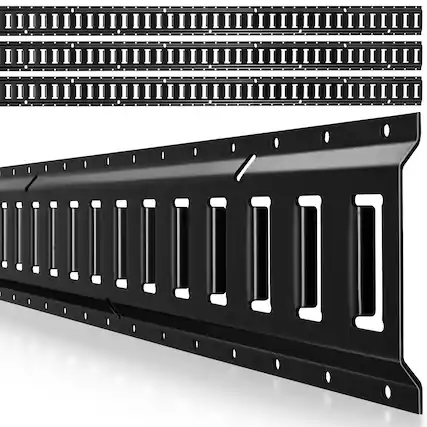 Front. VEVOR - E-Track Tie-Down Rails, 4 Pack, 7.7 ft E Track Rails Secures Cargo & Heavy Loads Up to 2,000 lbs, Trailer Tie-Down - Black.