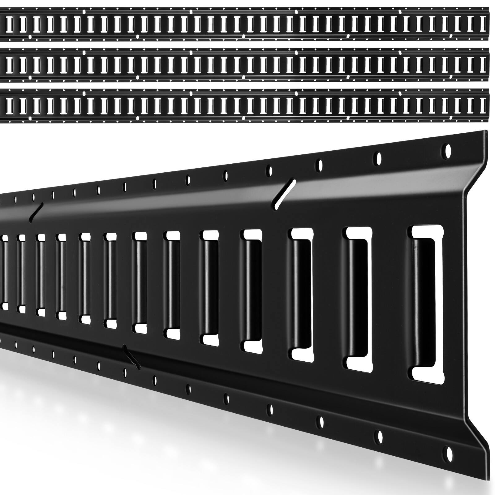 Front. VEVOR - E-Track Tie-Down Rails, 4 Pack, 7.7 ft E Track Rails Secures Cargo & Heavy Loads Up to 2,000 lbs, Trailer Tie-Down - Black.