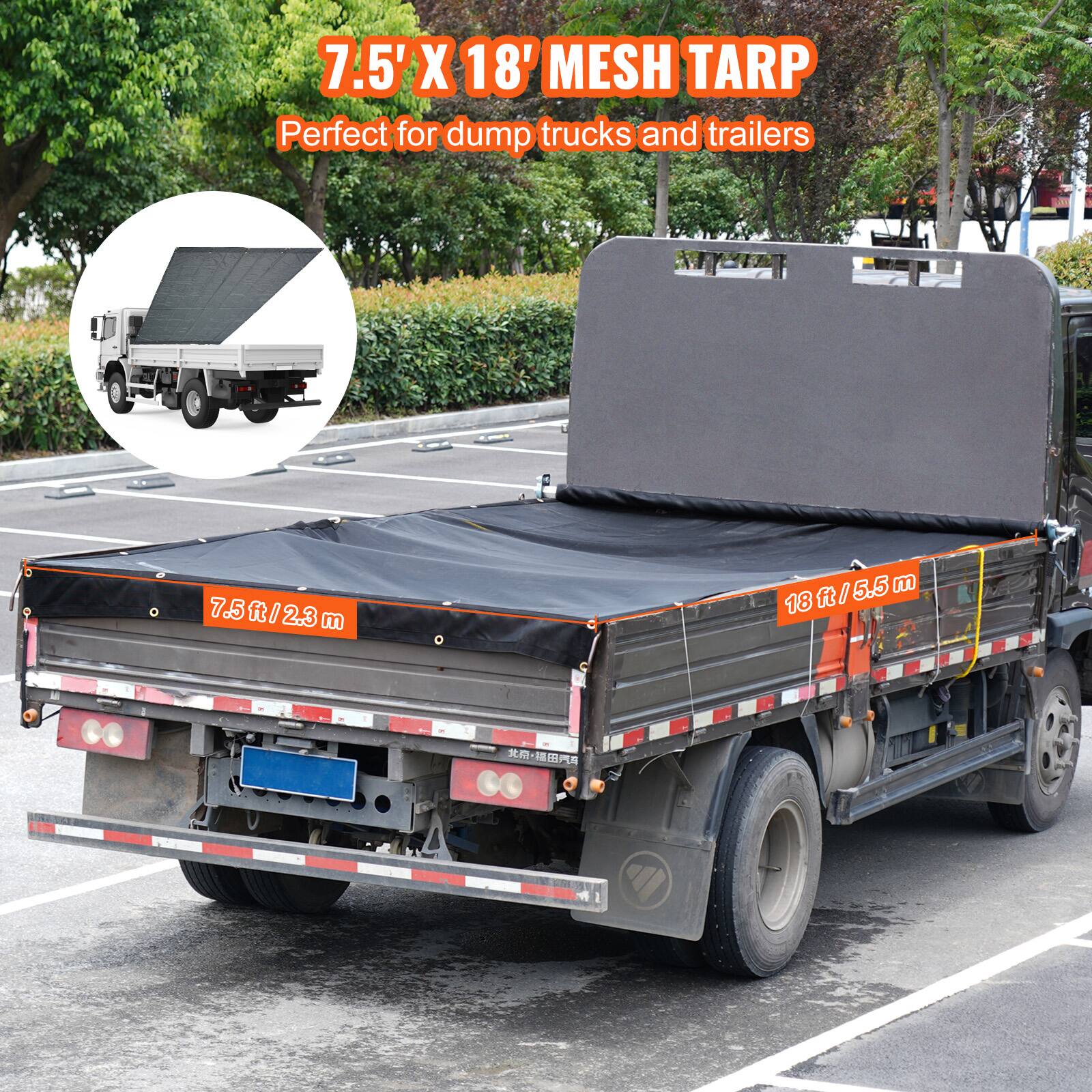7.5' X 18' MESH TARP  
Perfect for dump trucks and trailers  

7.5ft/2.3m  
18ft/5.5m