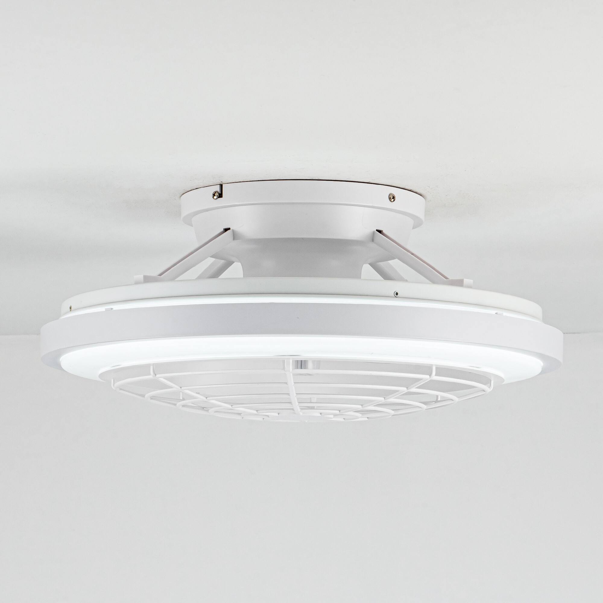 Alt View 1. Parrot Uncle - 20" Modern Enclosed Caged Ceiling Fan Flush Mount with Dimmable  LED Light and Remote - White.