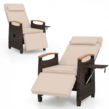 Front. Gymax - Gymax Set of 2 Patio Wicker Recliner Chair Rattan Lounge Chair w/ Adjustable Backrest&Footrest Mix Brown - Brown.