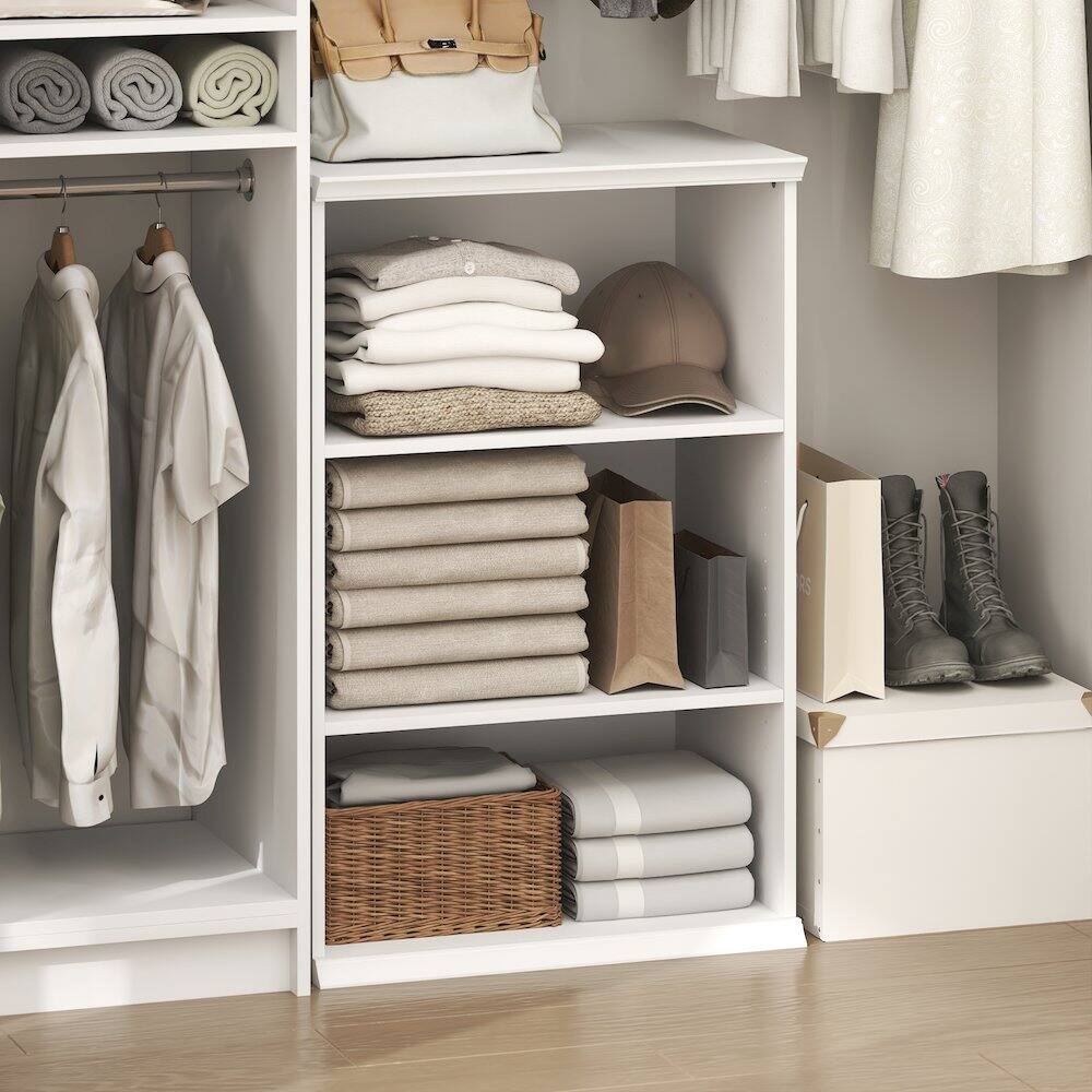 Angle. Furinno - FANO Closet Organizers and Storage, 3-Tier Closet Organizer with Adjustable Shelves, Stackable Open Shelf Closet Shelves - White.