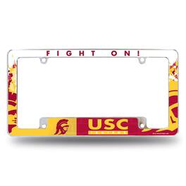 Rico Industries - USC Trojans Chrome Metal License Plate Frame with Bold Full Frame Design - Multi