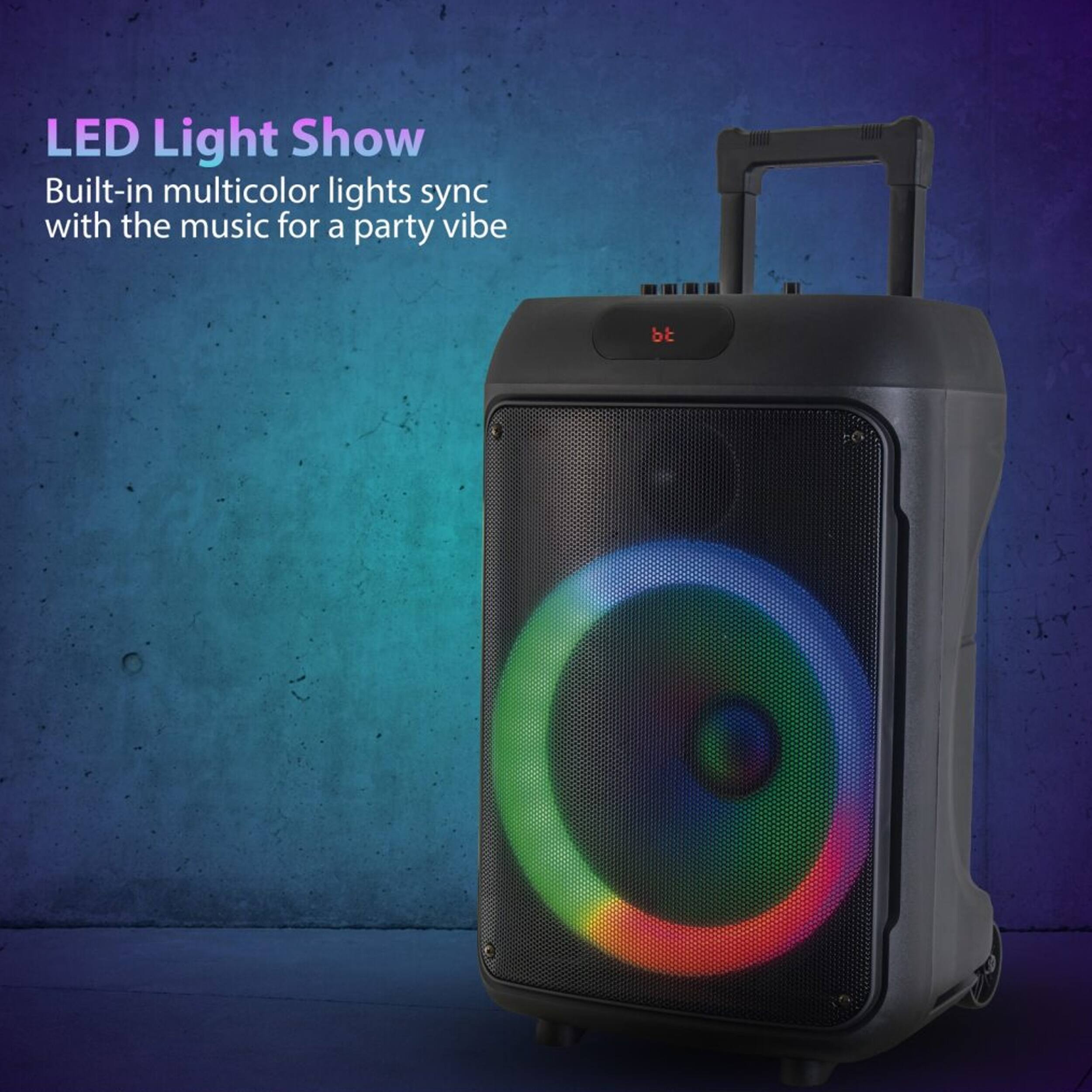 LED Light Show  
Built-in multicolor lights sync with the music for a party vibe