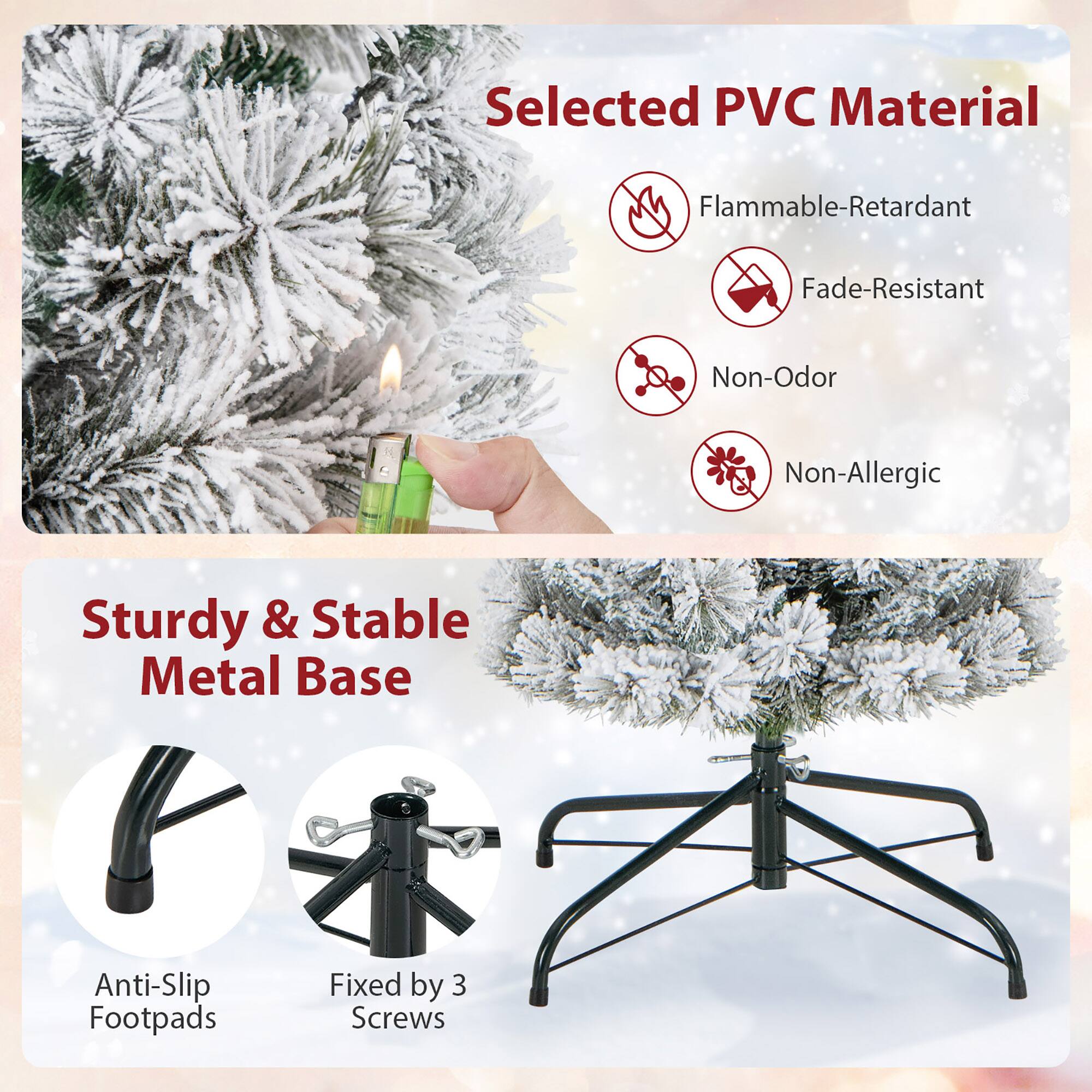 Selected PVC Material  
- Flammable-Retardant  
- Fade-Resistant  
- Non-Odor  
- Non-Allergic  

Sturdy & Stable Metal Base  
- Anti-Slip Footpads  
- Fixed by 3 Screws