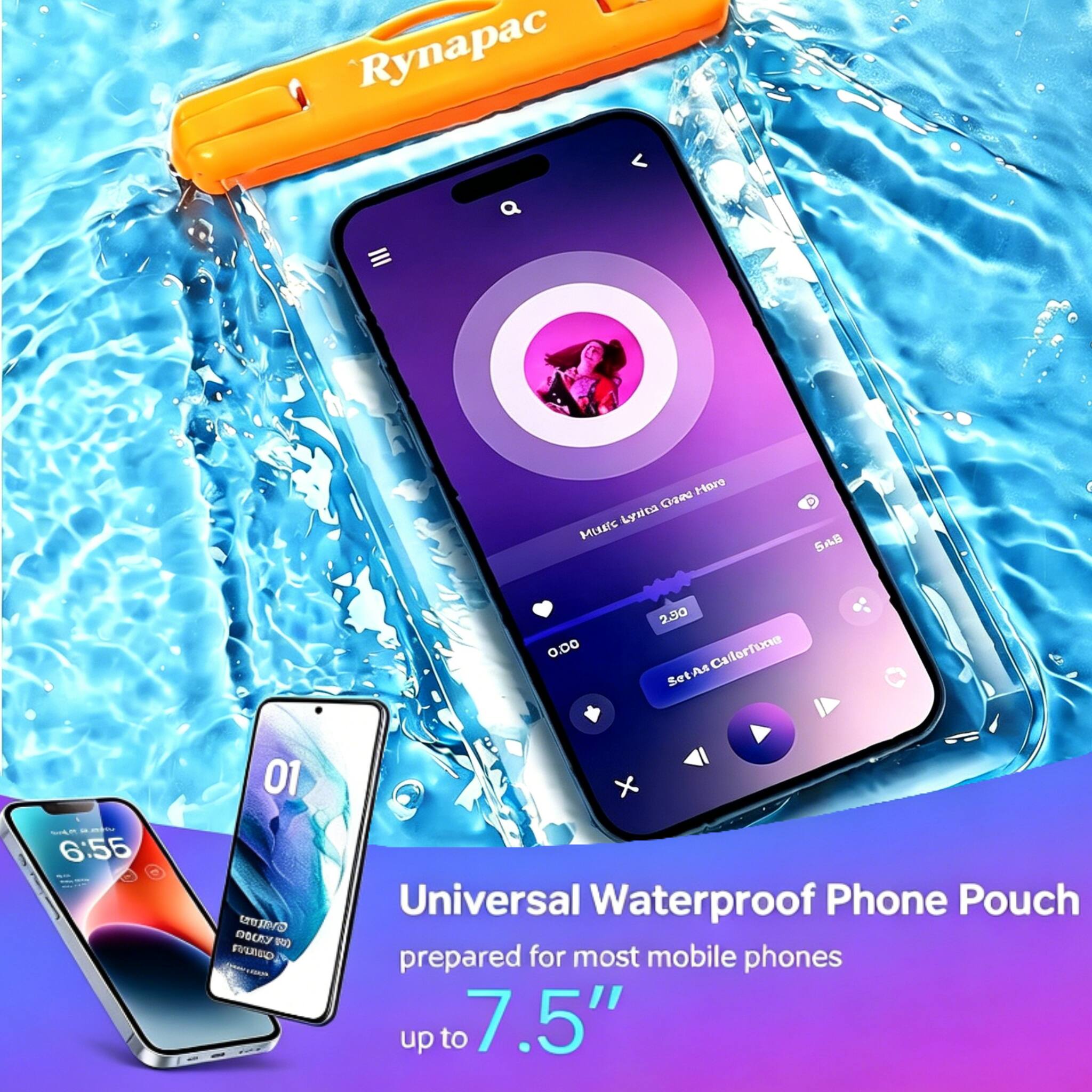 Rynapac a Horo CHin Lysa MIRIC C 5 0.00 2.30 A Calorfixio Set 6:55 01 GMELI  80 FUMED Universal Waterproof Phone Pouch prepared for most mobile phones up to 7.5"