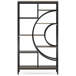 Kadyn - 8-Tier Bookshelf, 71" Geometric Bookcase, Industrial Etagere Shelving Unit - Brown & Black