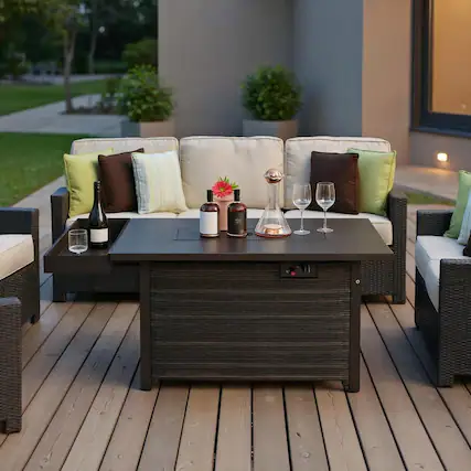 Front. Kadyn - Fire Pit Table Fire Bowl TableOutdoor Firepit Table52 Inches Outdoor Wicker Gas Fire Pit Propane Fire Table with - Brown.