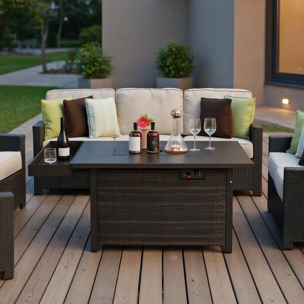 Front. Kadyn - Fire Pit Table Fire Bowl TableOutdoor Firepit Table52 Inches Outdoor Wicker Gas Fire Pit Propane Fire Table with - Brown.