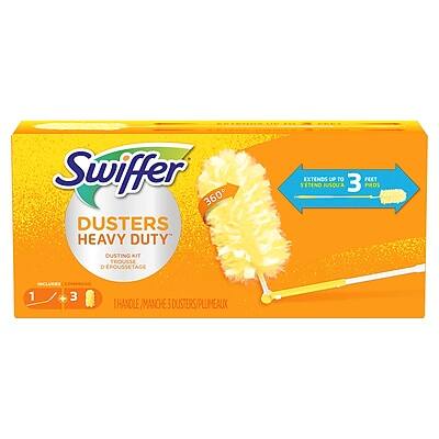 Swiffer 360 Dusters Heavy Duty Dusting Kit  
Trousse de Poussetage Tague Extends up to 3 Feet  
Setends jusqu'à 3 Pieds  
Includes 1 Handle + 3 Dusters  
Inclut 1 Manche + 3 Plumeaux