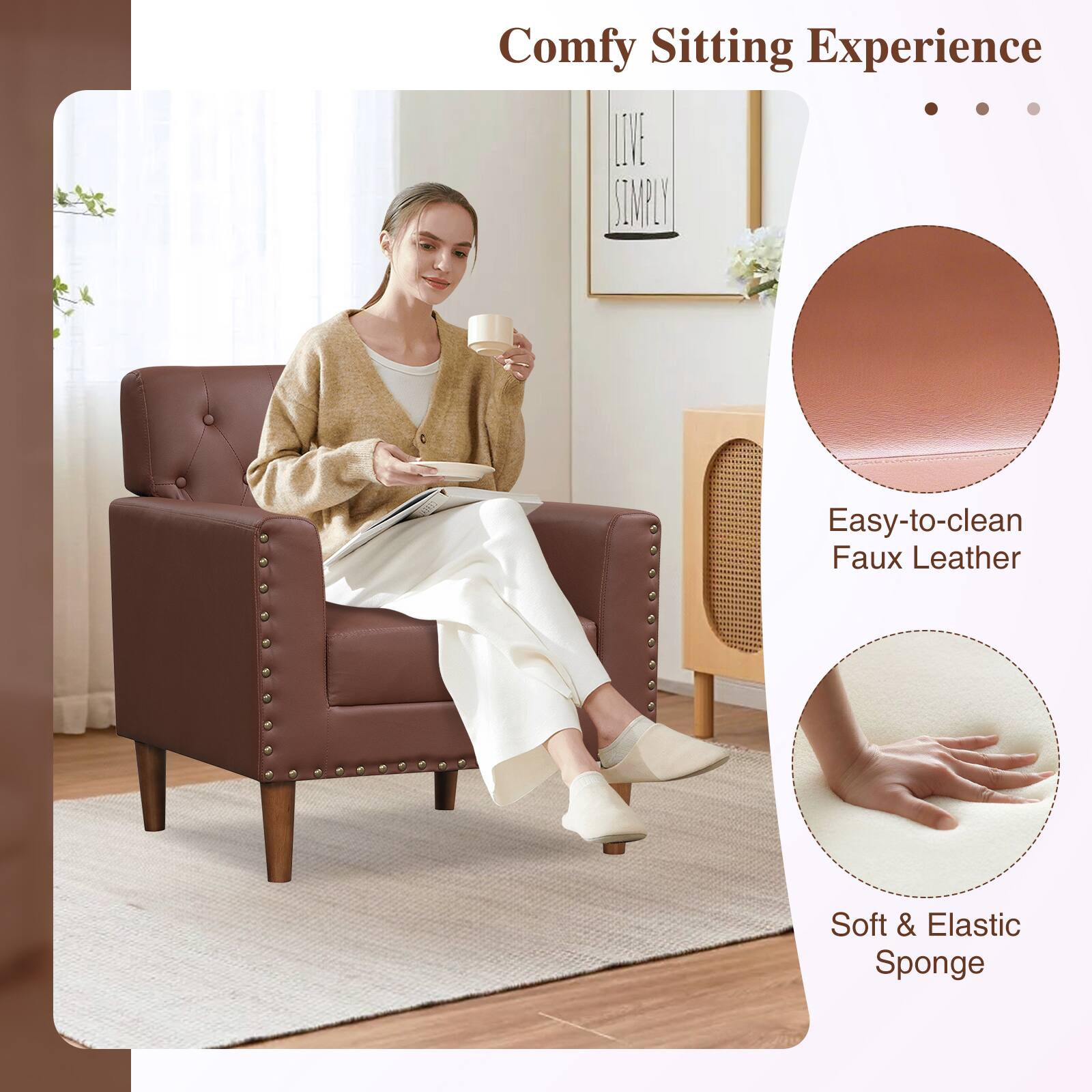 Comfy Sitting Experience

- Easy-to-clean Faux Leather
- Soft & Elastic Sponge