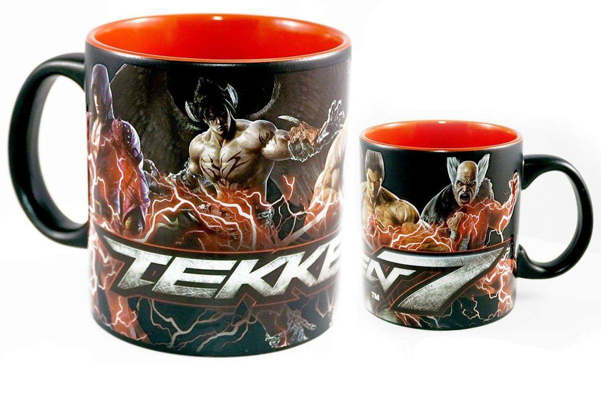 Front. Just Funky - Tekken 7 Jin/ Kazuya/ Heihachi 20oz Ceramic Coffee Mug - Black.