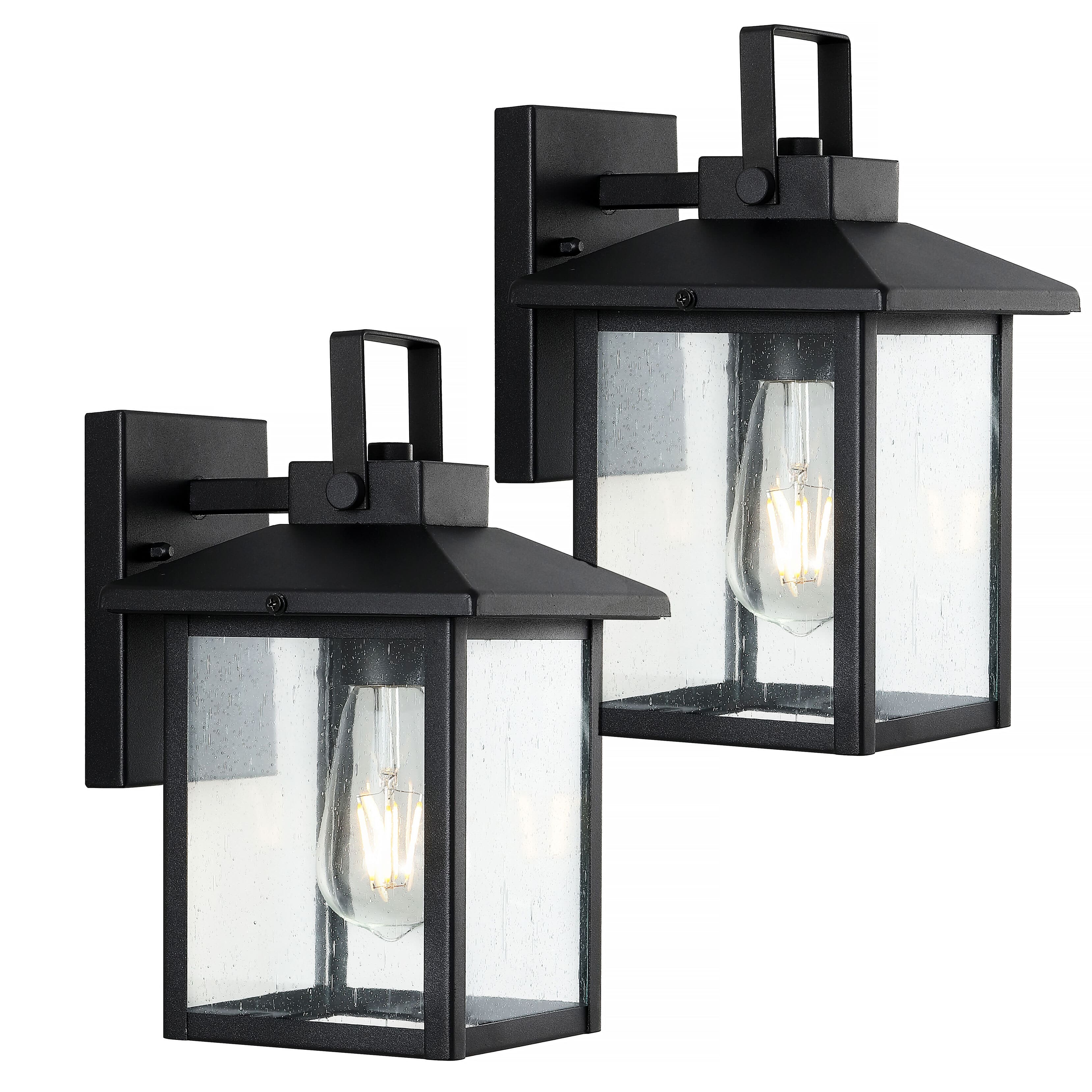 "Jonathan Y - Bungalow 6.75"" 1-Light Iron/Seeded Glass Rustic Traditional Lantern LED Outdoor Sconce, (Set of 2) - Black" price history on PriceWatchPro