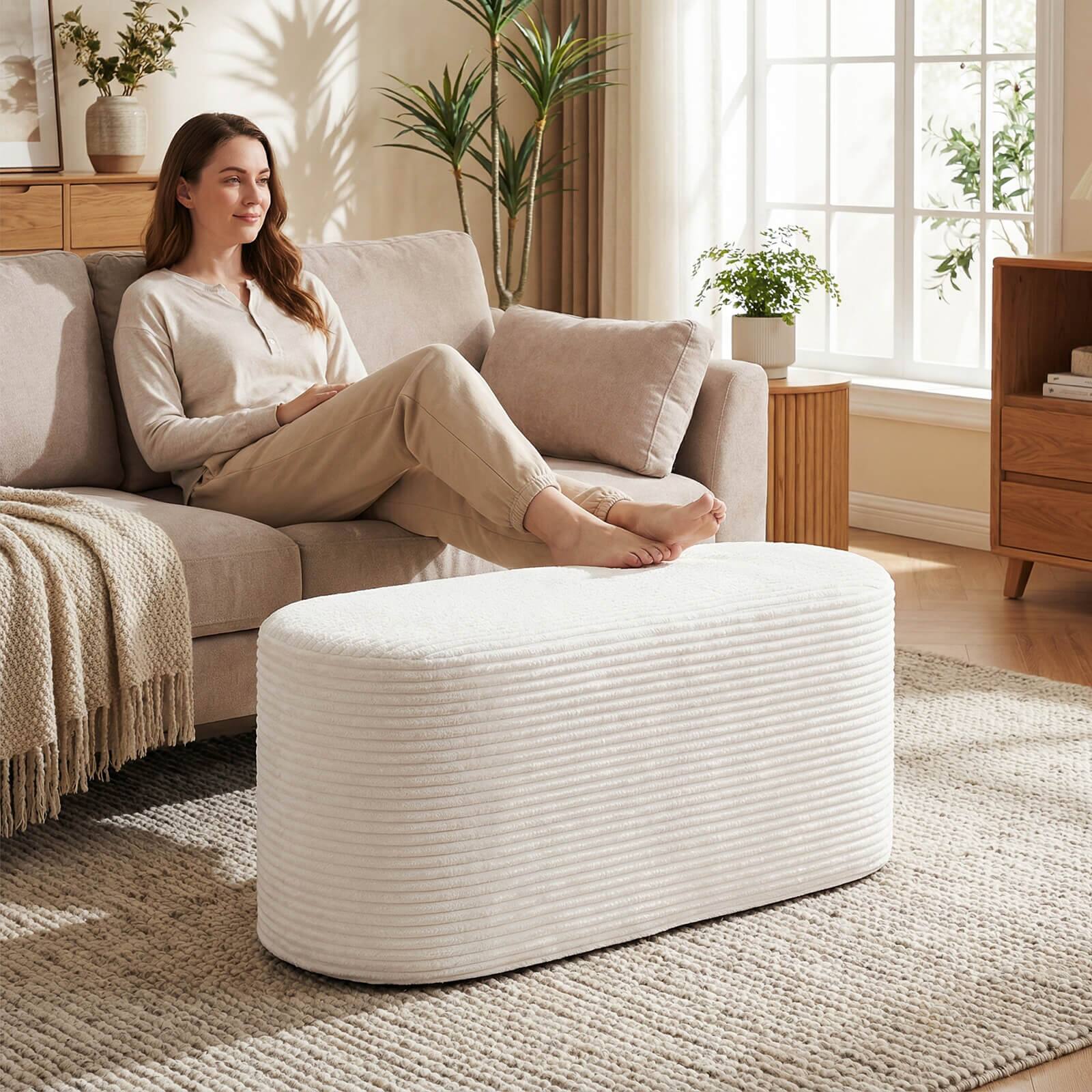 Alt View 3. Costway - Costway Upholstered Ottoman Bench, 47" Modern End of Bed Stool with Corduroy Fabric - Beige.