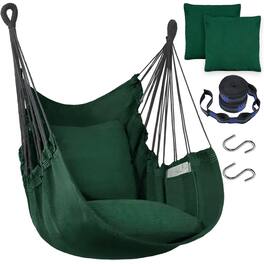 JETRANSPORT - Hammock Chair Hanging Rope Swing 2 Cushions Included-sturdy & Durable Soft Cotton Hand Woven For Bedroom - Dark Green