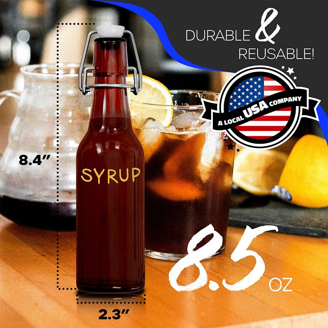 DURABLE & REUSABLE!  
A LOCAL USA COMPANY  

SYRUP  
8.4"  
2.3"  

8.5 OZ