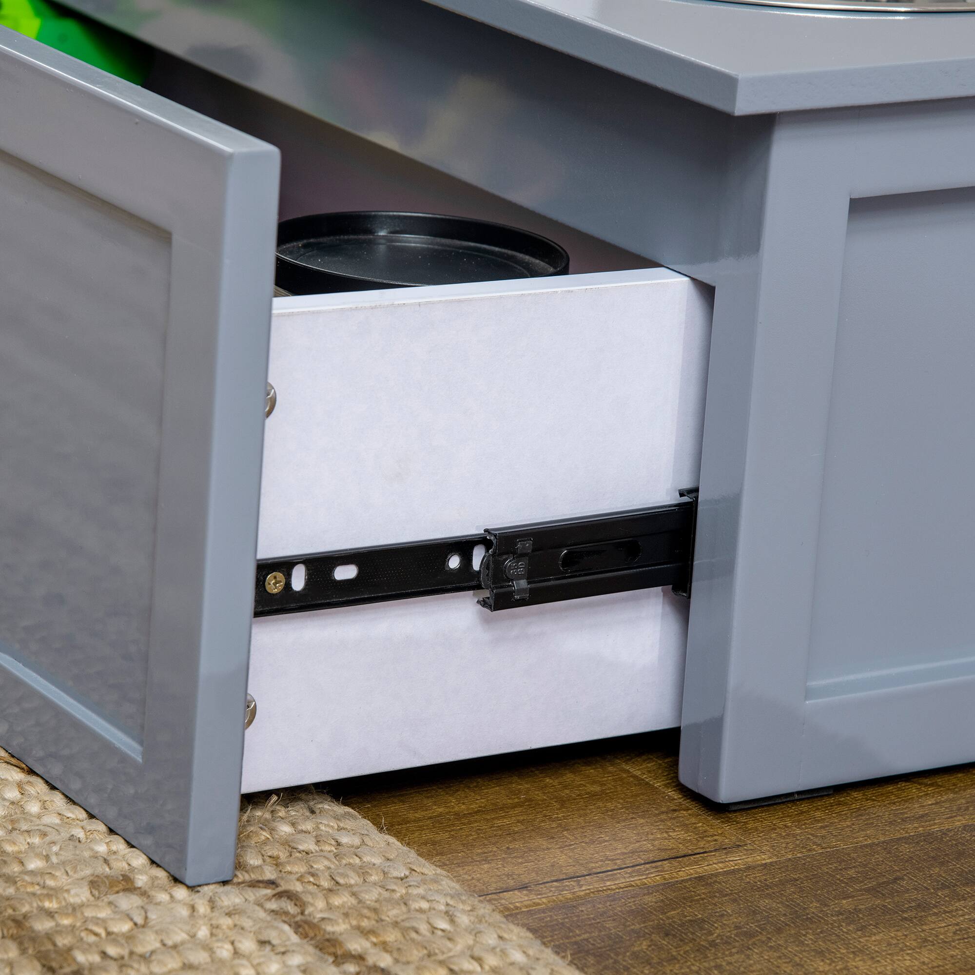 Alt View 5. Pawhut - Elevated Bowls, Raised Bowl Stand with Storage, 2 Stainless Steel Bowls, Medium Dogs, 23.6" x 11.8" x 9.4" - Gray.