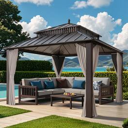 SUNJOY - 12X12 Kingston Hardtop Rectangular Gazebo Brown