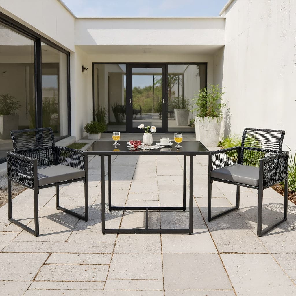 Kadyn - 3 Pcs Outdoor Dining Set with Folding Backrest and Seat Cushions-Black, Outdoor Dining Chair for Outside Patio, All Weat - Gray