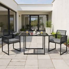 Kadyn - 3 Pcs Outdoor Dining Set with Folding Backrest and Seat Cushions-Black, Outdoor Dining Chair for Outside Patio, All Weat - Gray