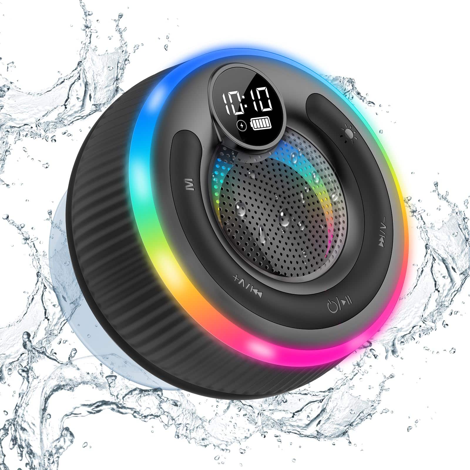 Dazzed Corner - Bluetooth Speaker, Shower Speaker Stereo Sound, Digital Display - Black