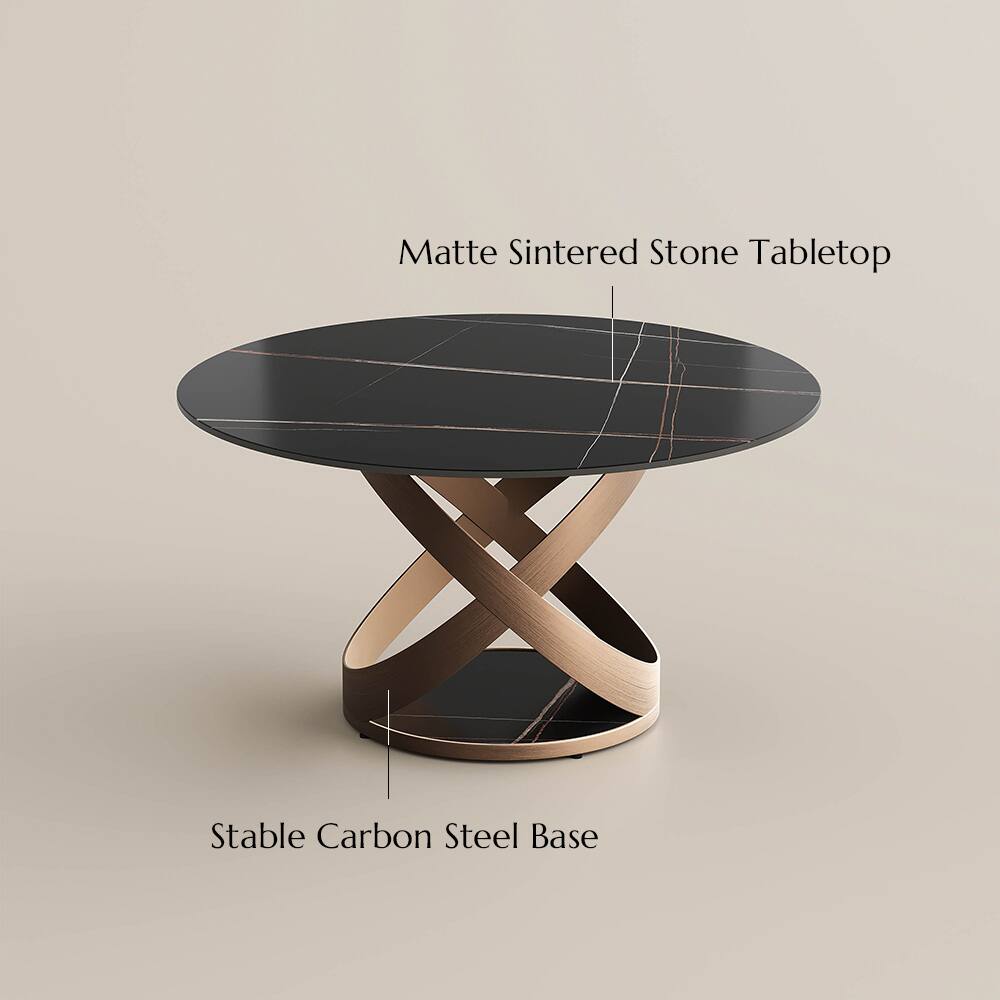 Matte Sintered Stone Tabletop  
Stable Carbon Steel Base