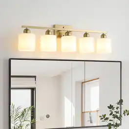 HOMLUX - 31.5 in. 5 Lights Gold LED Vanity Light Bar with Crystal Shade