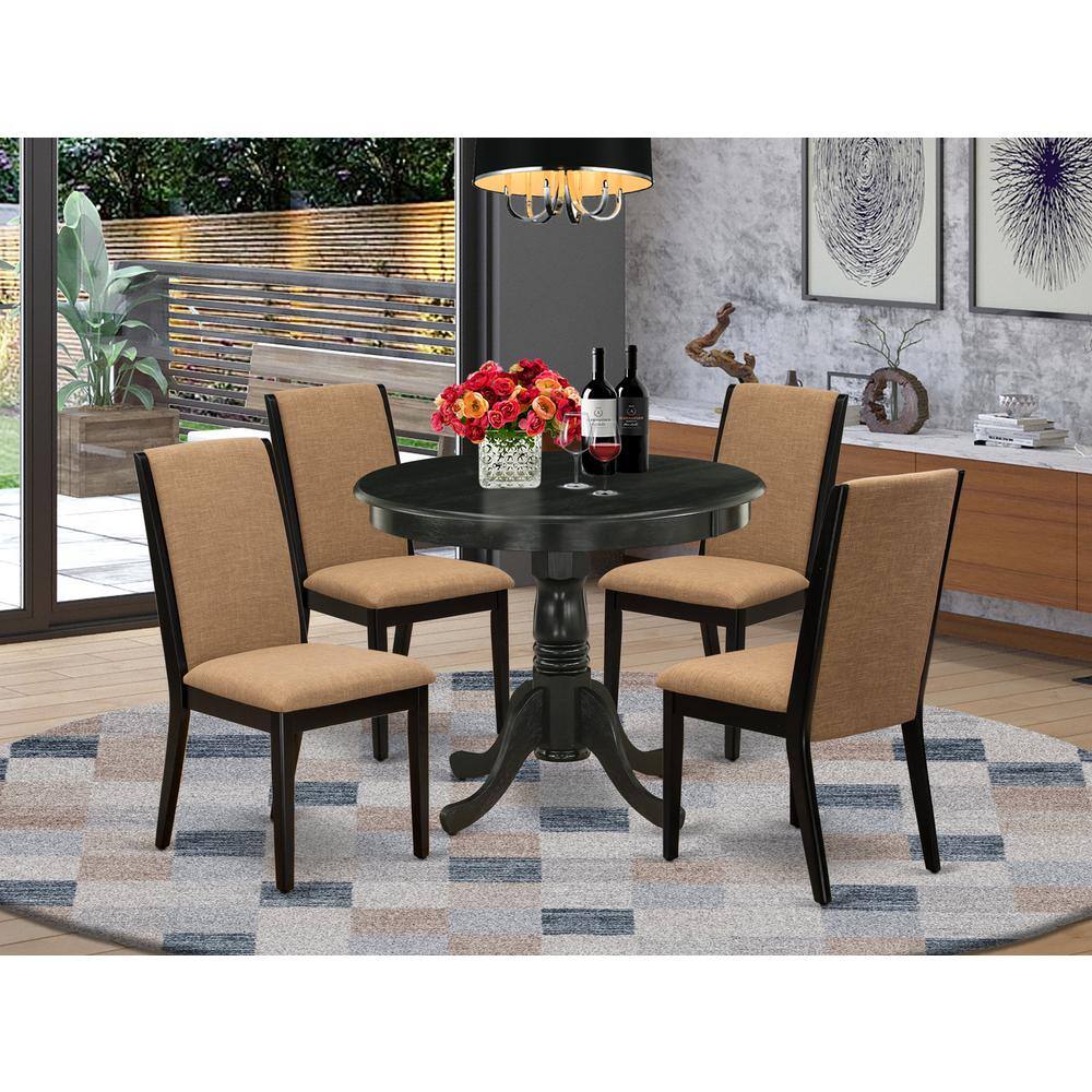 Left. East West Furniture - Dining Room Set Wirebrushed Black - Brown.