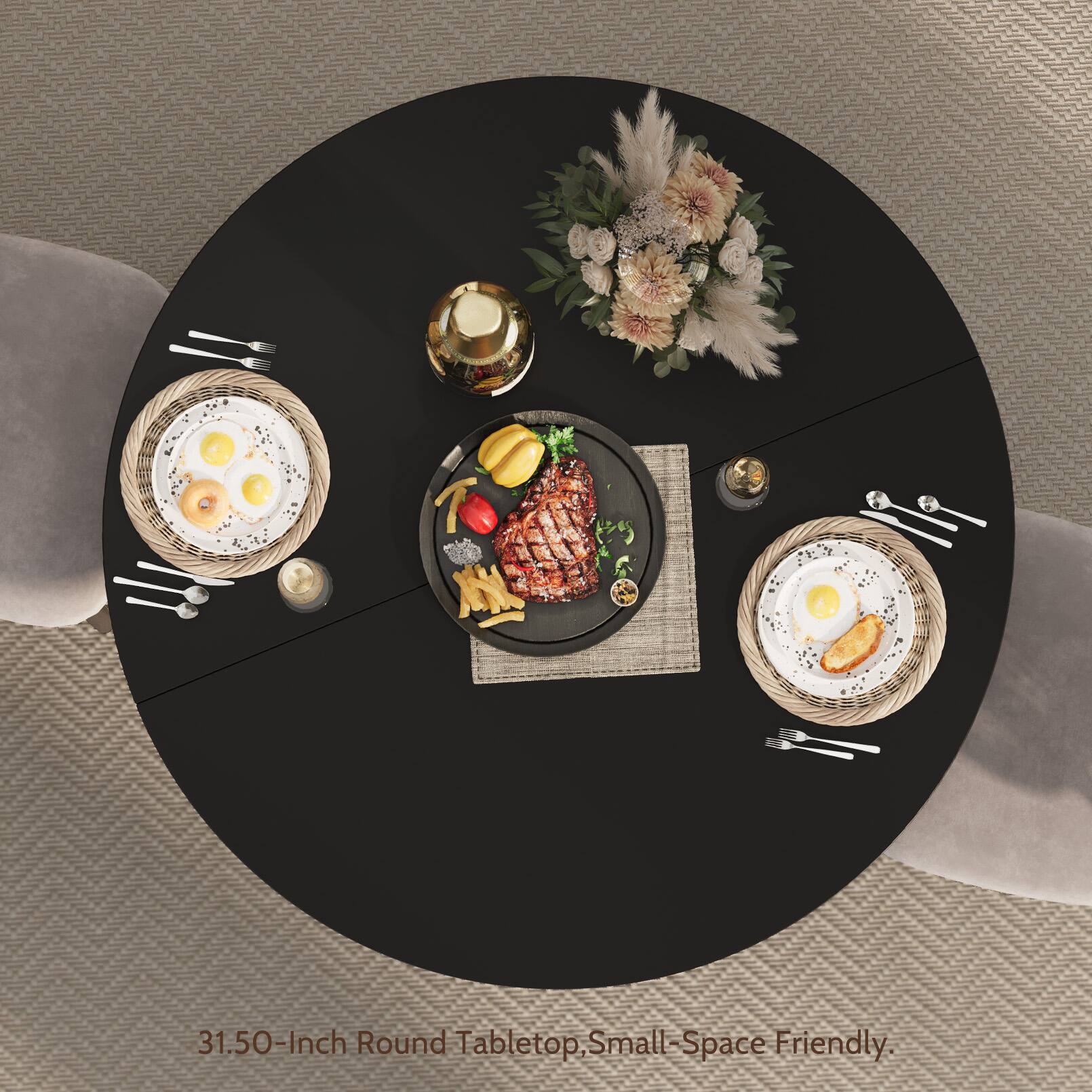 31.50-Inch Round Tabletop, Small-Space Friendly.