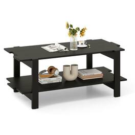 Resenkos - Wood Slat Coffee Table with Lower Storage Shelf, Finish - Black