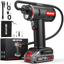 NEXPOW - Cordless Air Compressor, Portable Tire Inflator, Car Tire Pump, 160PSI, Rechargeable Battery, Digital Pressure Gauge - Black