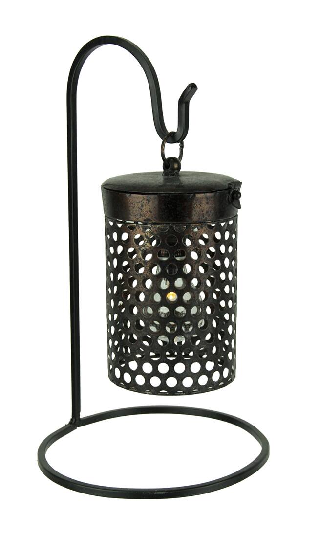 Front. PD Home & Garden - Black Metal Cage Hanging LED Accent Light with Stand - Black.