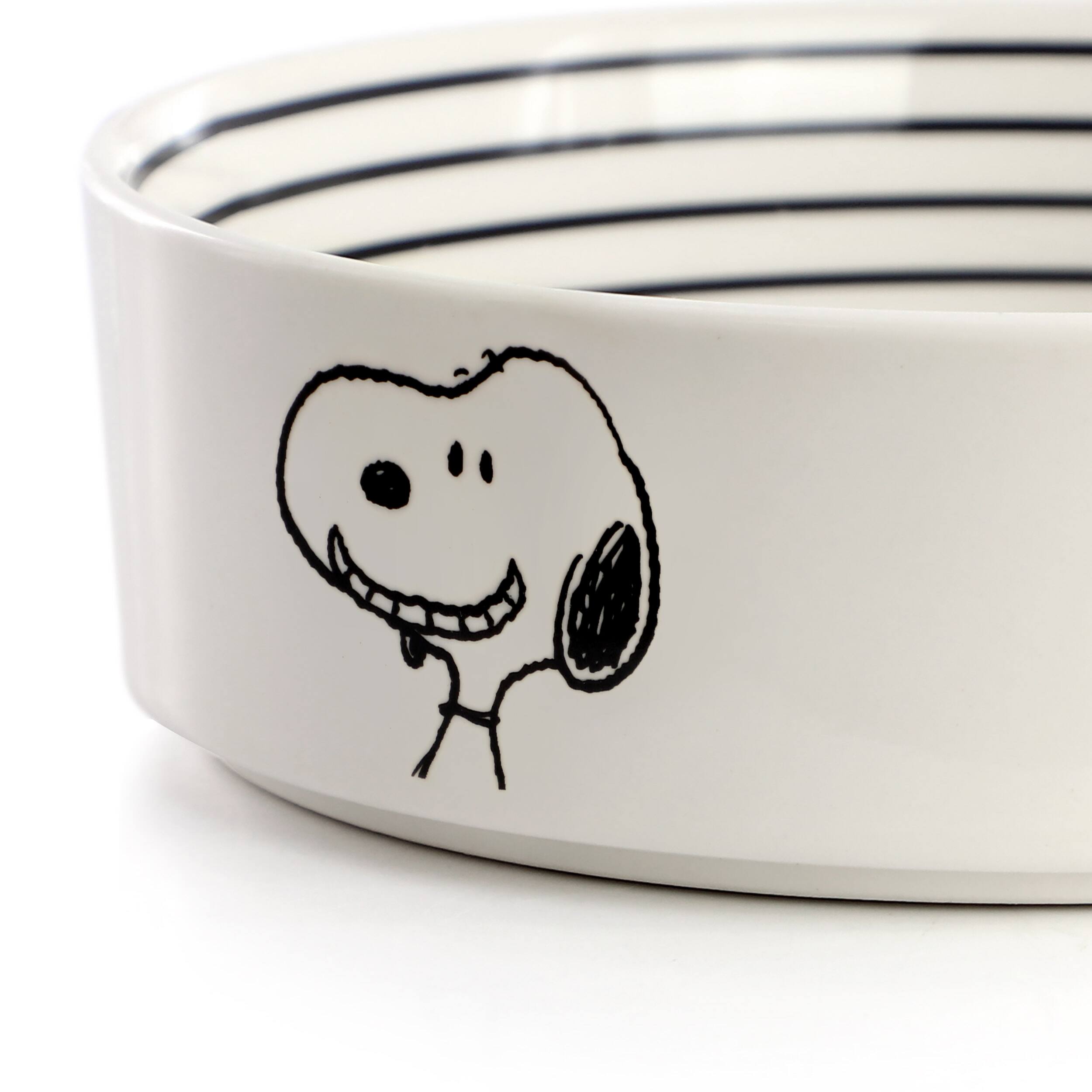 Back. Peanuts - Peanuts Snoopy Suppertime Favorites 6.5in Stoneware Pet Food Bowl - White and Black.
