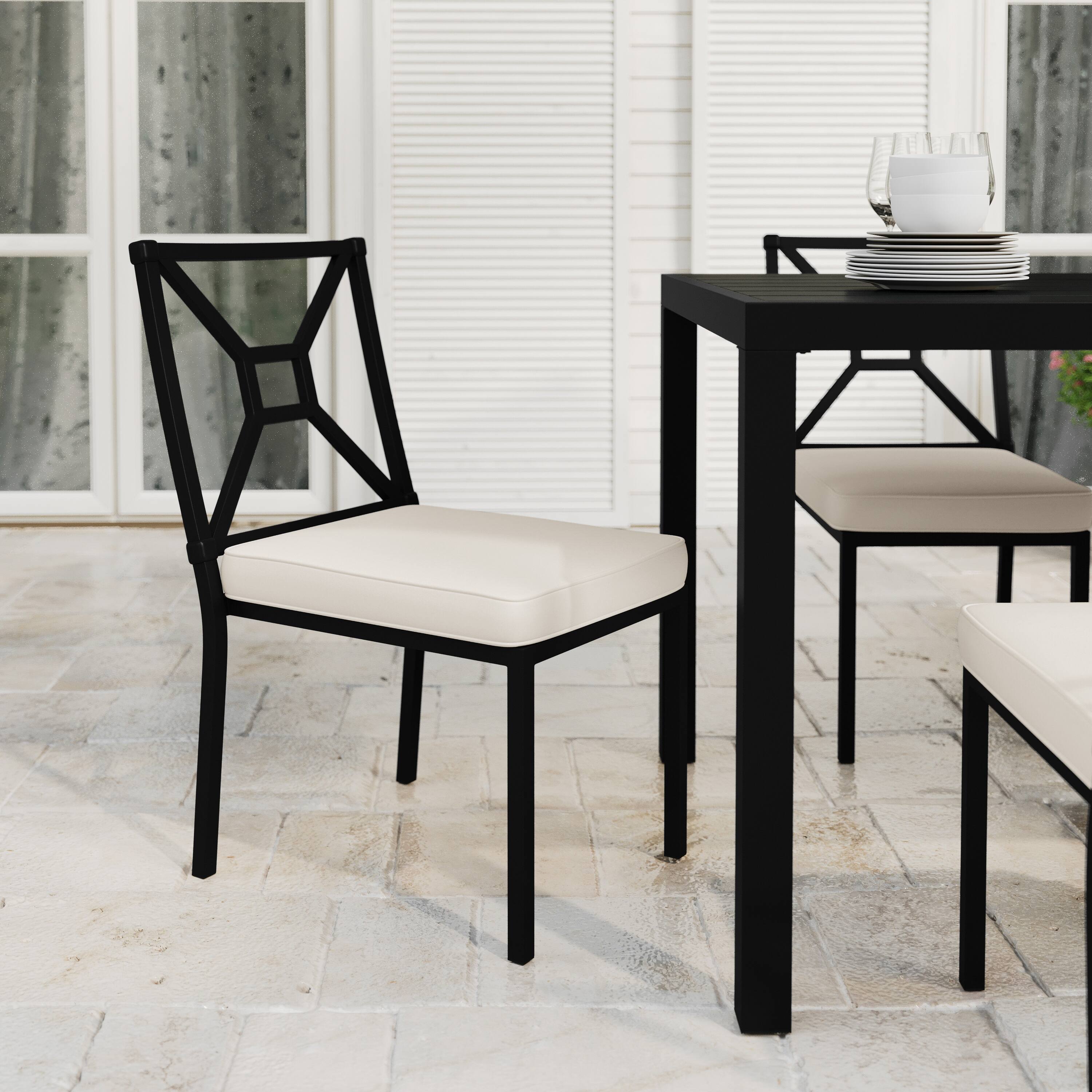 Alt View 4. Martha Stewart - Lily Pond 2PK All-Weather Steel Frame Stackable Patio Side Dining Chairs with Cushions - Cream Cushions/Black Frame.