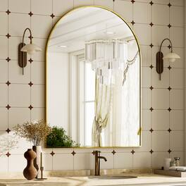 Easly - 24 in. W x 36 in. H Arched Aluminum Alloy Frame Vanity Wall Mirror - Gold