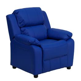Emma + Oliver - Deluxe Padded Contemporary Kids Recliner with Storage Arms - Blue Vinyl