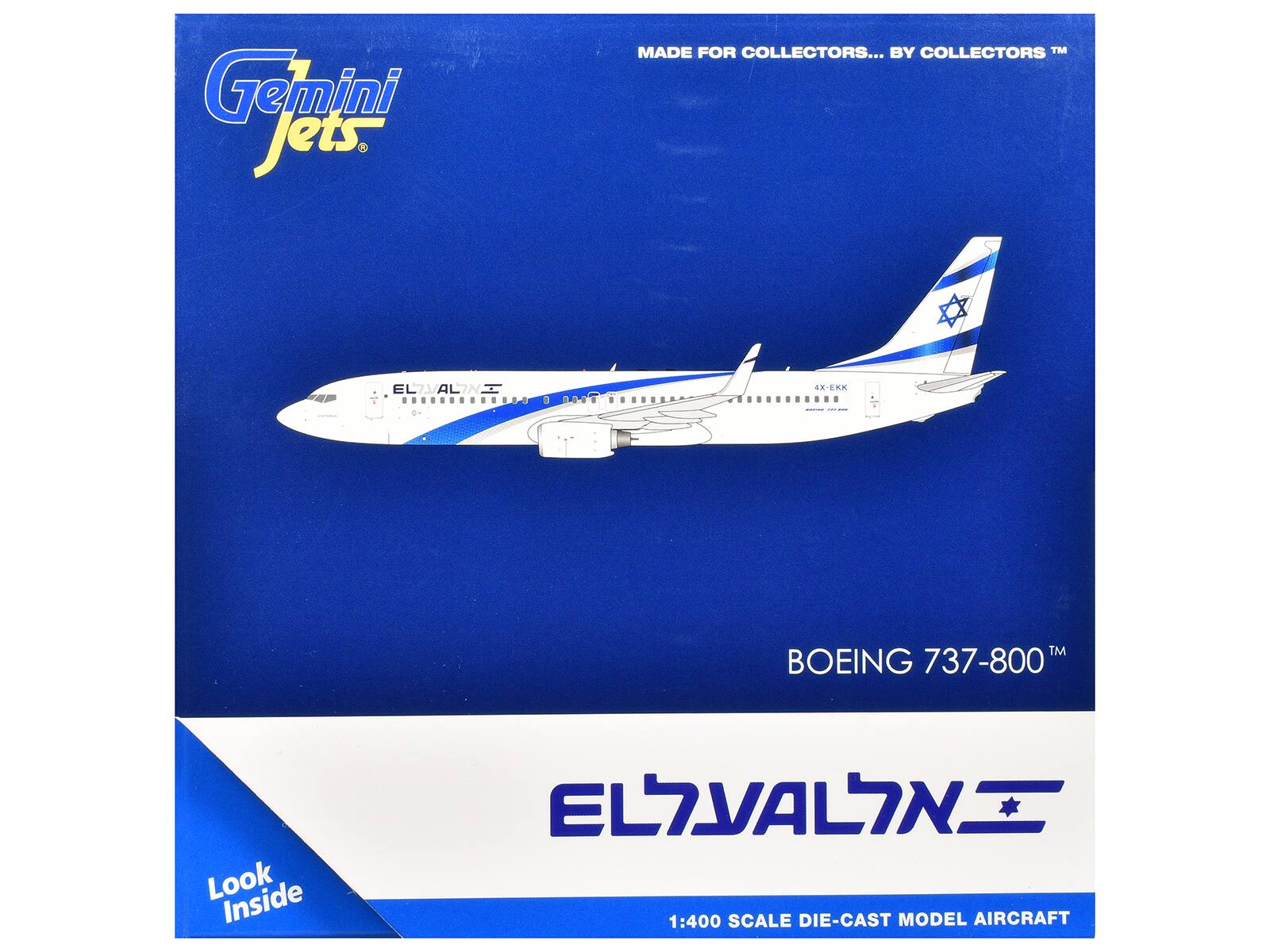 Gemini Jets  
MADE FOR COLLECTORS... BY COLLECTORS™  

BOEING 737-800™  

EL AL  
1:400 SCALE DIE-CAST MODEL AIRCRAFT  

Look Inside