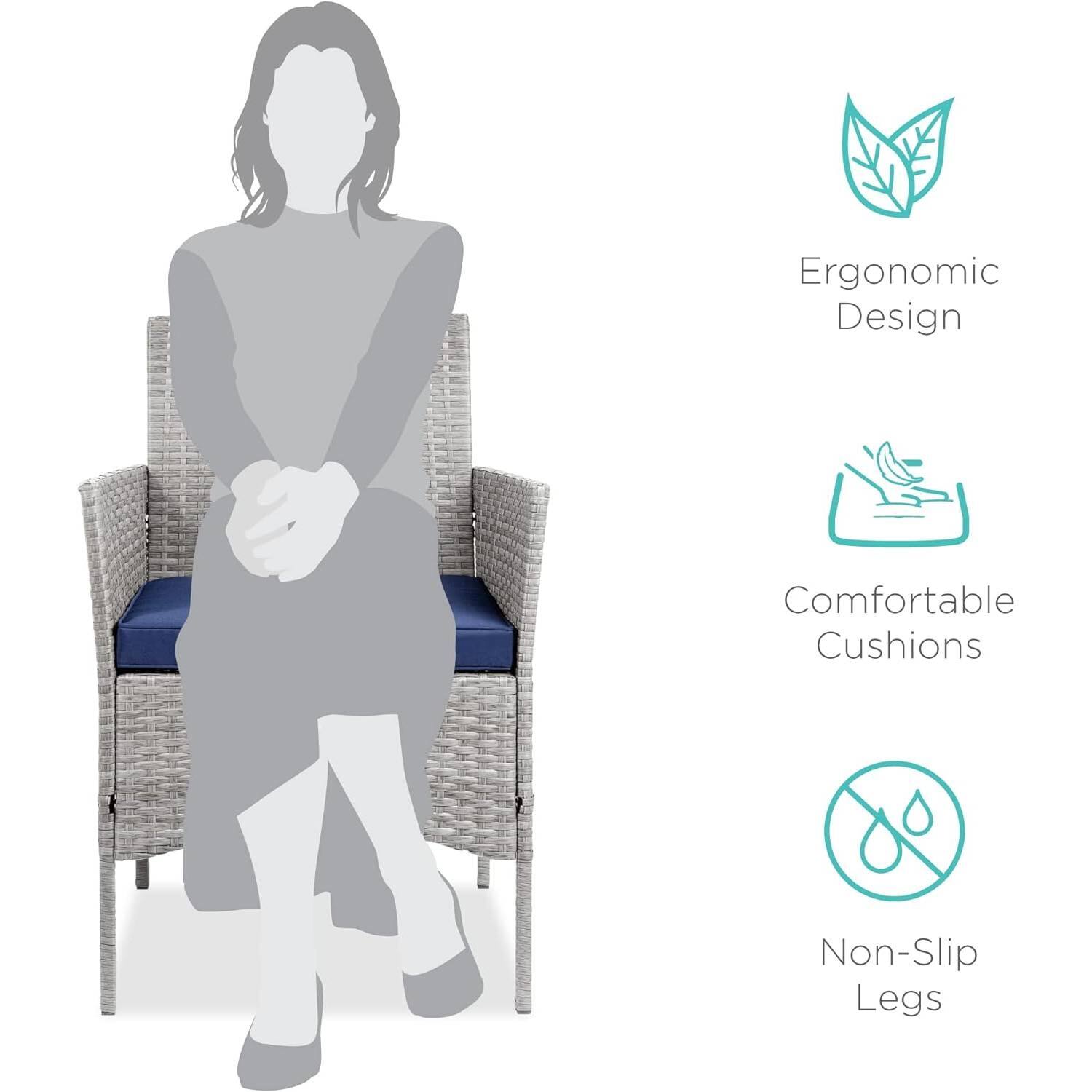 Ergonomic Design  
Comfortable Cushions  
Non-Slip Legs