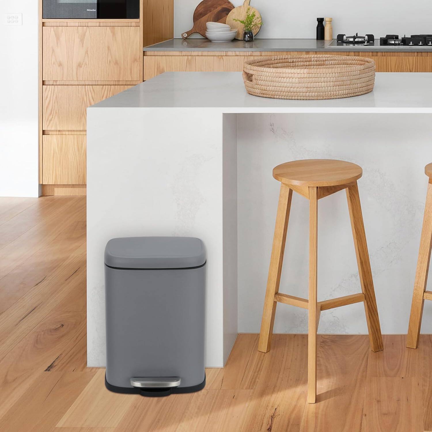 Alt View 1. Jojoka - Bathroom Trash Bin with Lid 5 Liter Stainless Steel Soft Close Step Pedal Fingerprint Resistant Finish, Gray - Gray.