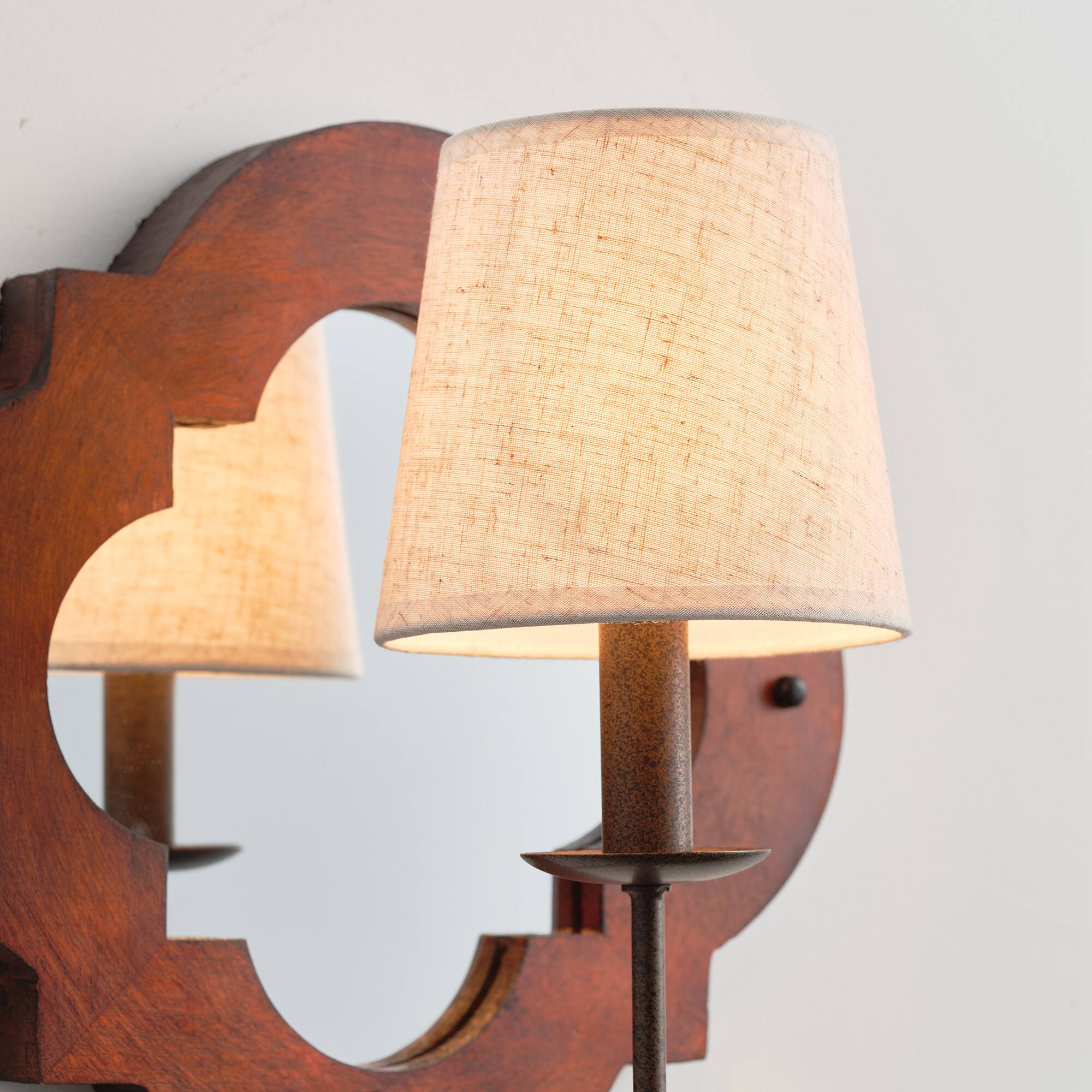 Alt View 5. Parrot Uncle - 13.8 in. 1-Light Antique Wooden Wall Sconce with Beige Linen Shade - Antique.