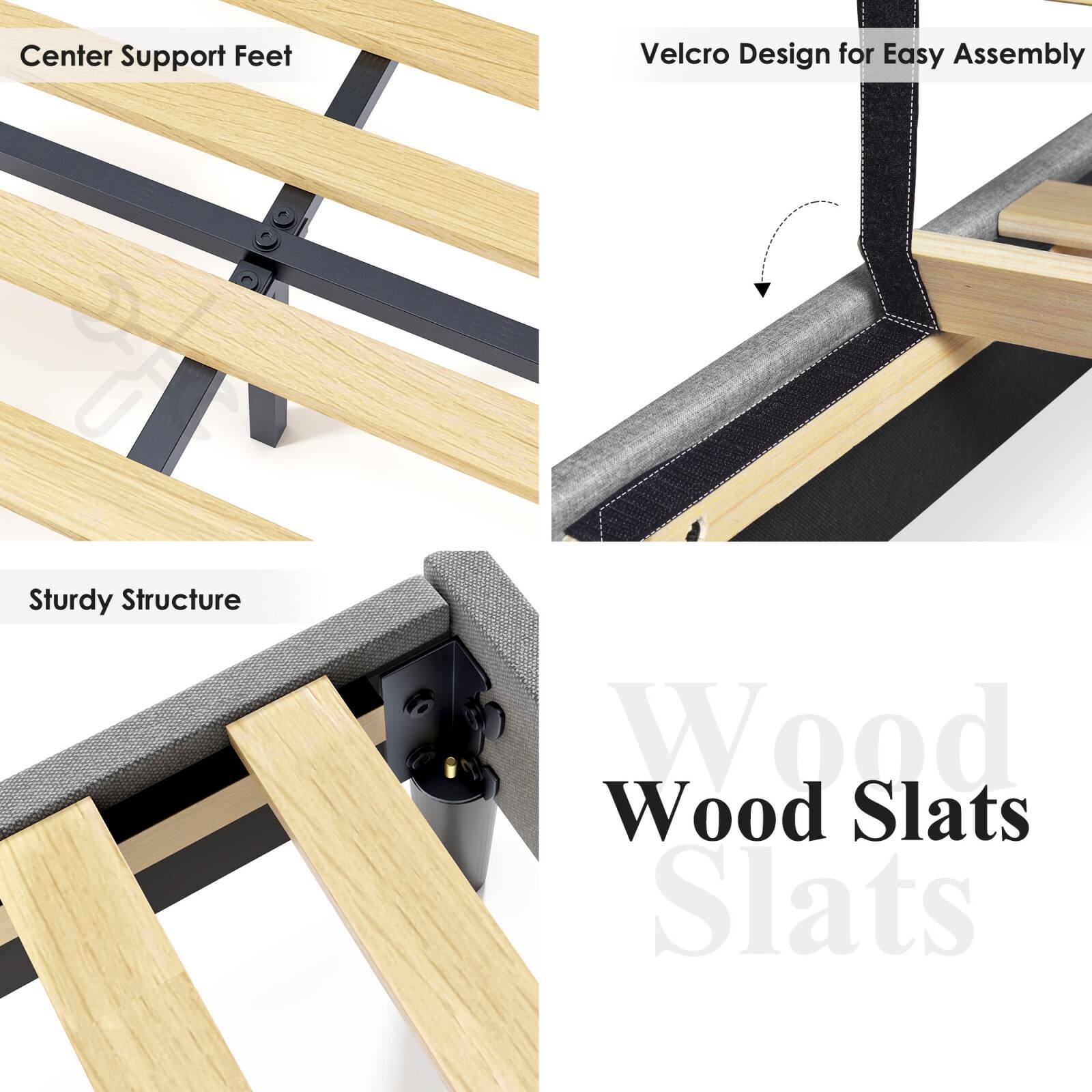 - Center Support Feet
- Velcro Design for Easy Assembly
- Sturdy Structure
- Wood Slats